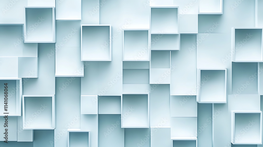 Poster abstract blue white geometric square pattern boxes overlapping background