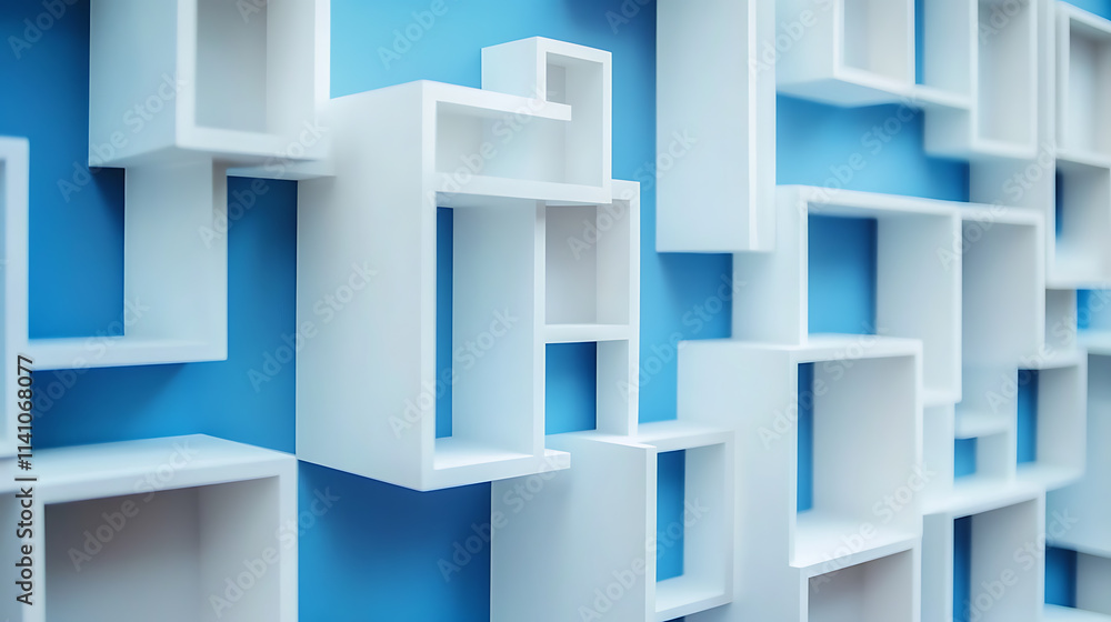 Leinwandbilder abstract blue white geometric square pattern boxes overlapping background