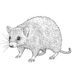 Detailed line drawing of a rodent.