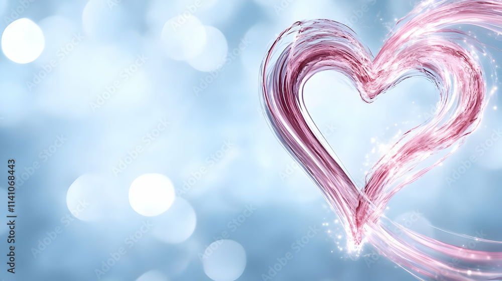 Poster abstract pink heart shape with light trails on a bokeh background.