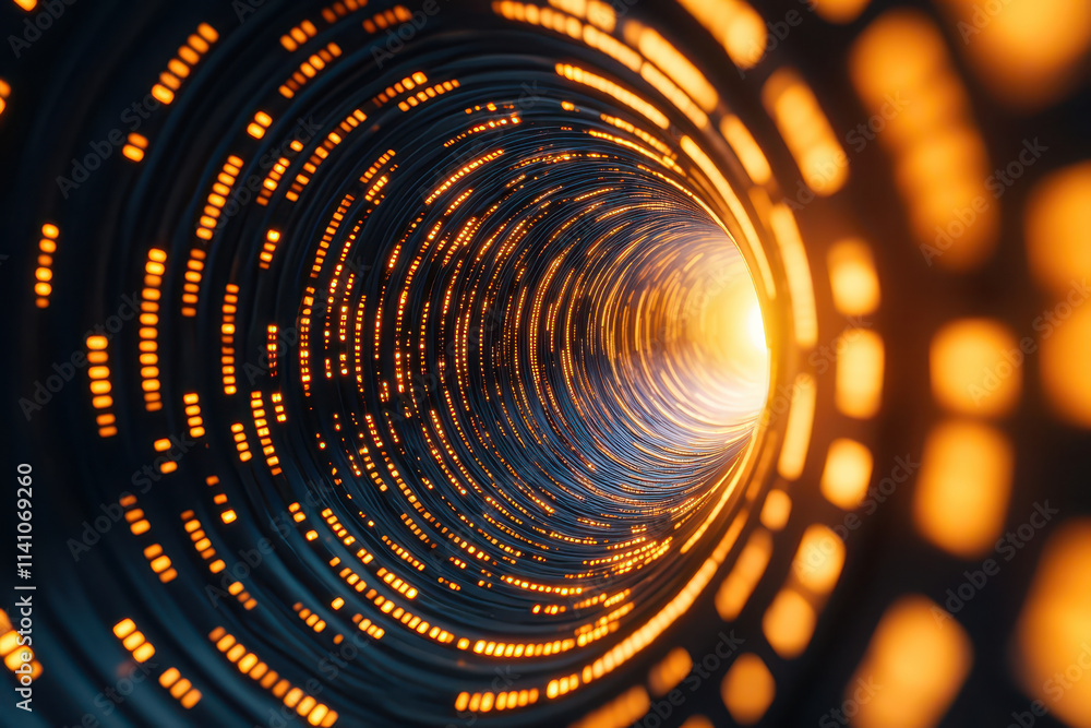 Poster mesmerizing tunnel of light with glowing orange dots and swirling patterns creates surreal atmospher
