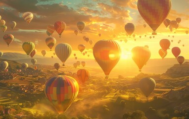 Naklejka premium hot air balloon festival at sunrise