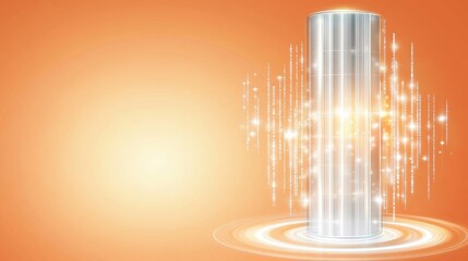 Data Stream Cylinder Orange Background Technology Concept