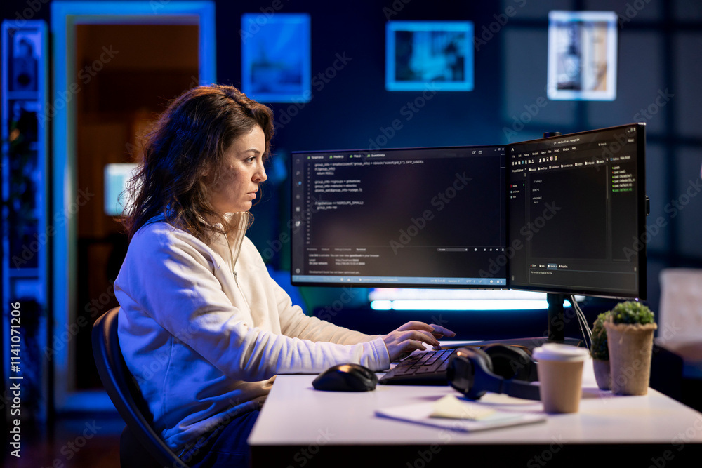 Poster programmer filtering malicious traffic from cybercriminals attempting to corrupt company data using 
