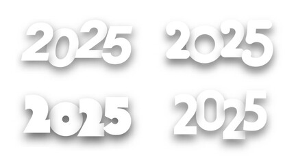 Vector illustration showcasing four minimalist 2025 numeral designs with shadow effects on a clean white background.