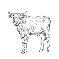 Fototapeta premium Line art drawing of a cow.