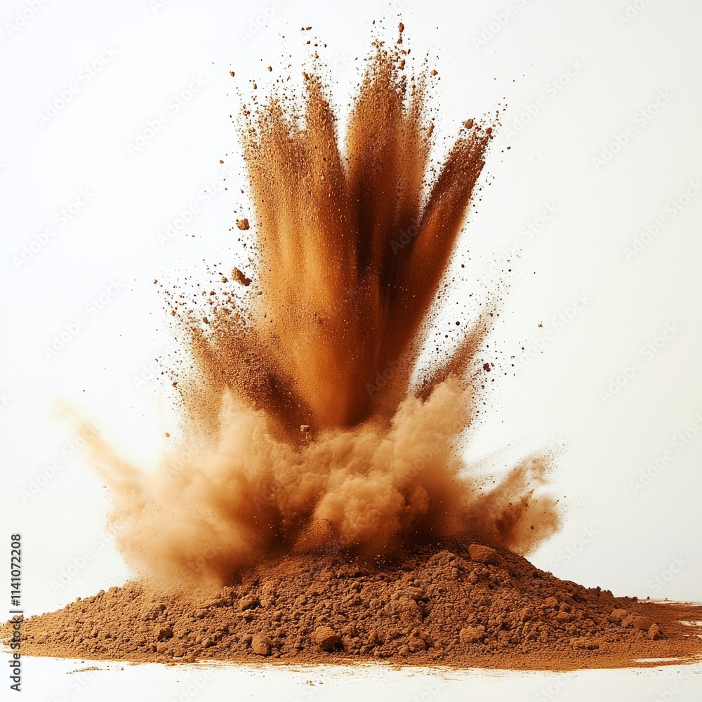 Poster dry soil explosion isolated on a transparent background .dry soil burst depicted on a clear backgrou