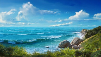 Painting view sea at daytime. Generated image