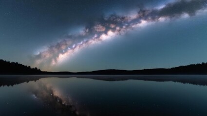Fototapeta premium Stunning Night Sky Reflection Over Serene Lake