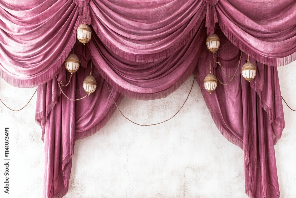 Poster red open curtain set against a transparent backdrop.open red curtain with a clear background.a red o