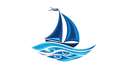 A stylized sailboat with blue sails and waves, symbolizing travel and leisure on water.