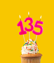 Number 135, Pink birthday candle - Cupcake birthday.