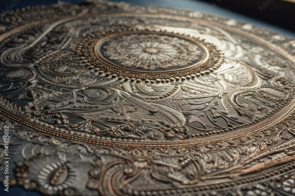 Poster detailed pattern made using engraving technique. the composition is a complex ornament, including ma