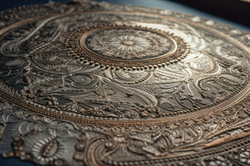 Obraz premium detailed pattern made using engraving technique. The composition is a complex ornament, including many elements and decorative motifs arranged in a circle 