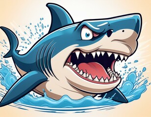 Angry shark cartoon. Generated image