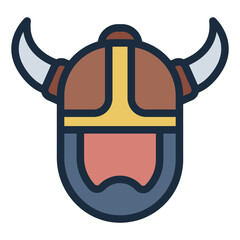 Viking Man with horn horn helmet filled line icon
