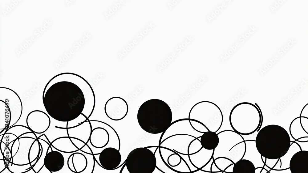 Poster abstract design featuring various black circles on a white background for graphic use.