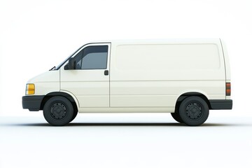 An isolated side view of a delivery van on a white background.