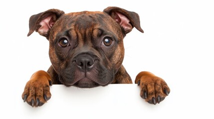 Obraz premium Puppy dog holding an empty banner on a transparent background