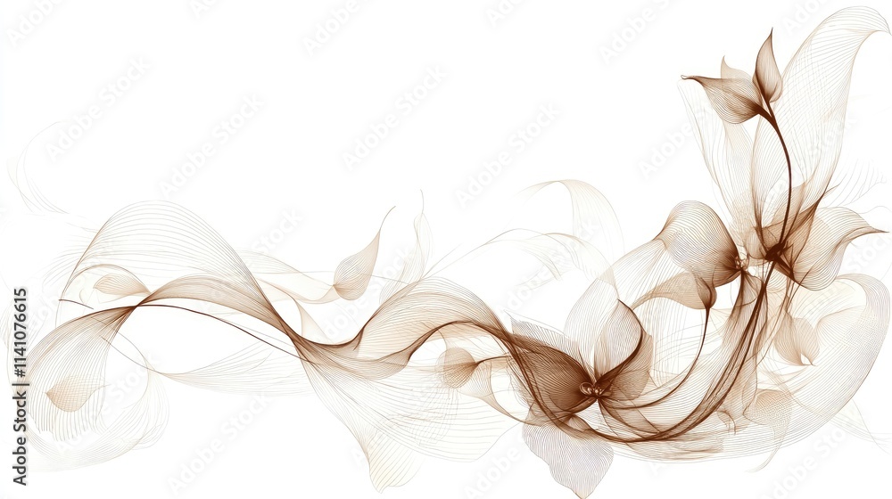 Aufkleber abstract flowing design with soft curves and floral elements in muted colors.