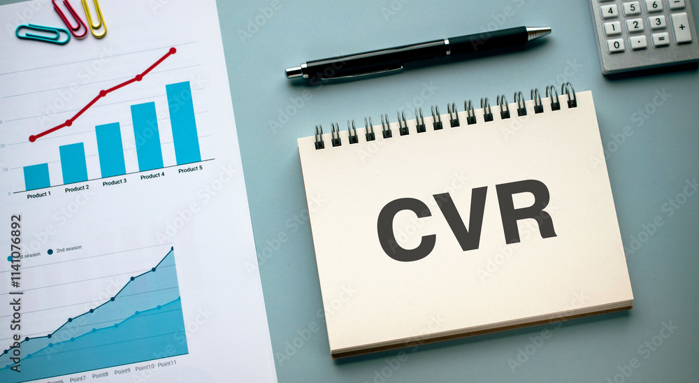 Aufkleber there is notebook with the word cvr. it is an abbreviation for conversion rate as eye-catching image