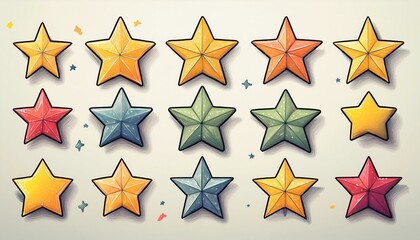 Obraz premium Collection of stars style sketch cartoon watercolor. Generated image