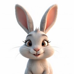 Obraz premium Cute 2D Bunny Character Clipart for Kids Isolated on White Background