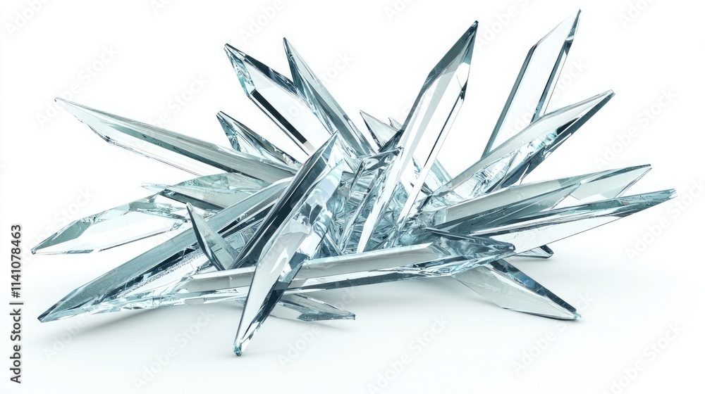 Poster a cluster of sharp, crystal-like shards arranged artistically on a white background.