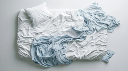 Obraz premium A top-down view of a clean white bed mockup isolated on a white backdrop, featuring an empty blanket and pillows in the bed frame.