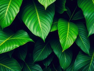 Tropical palm leaves in vibrant shades of green and intricate textures, perfect for a botanical background, tropical, exotic