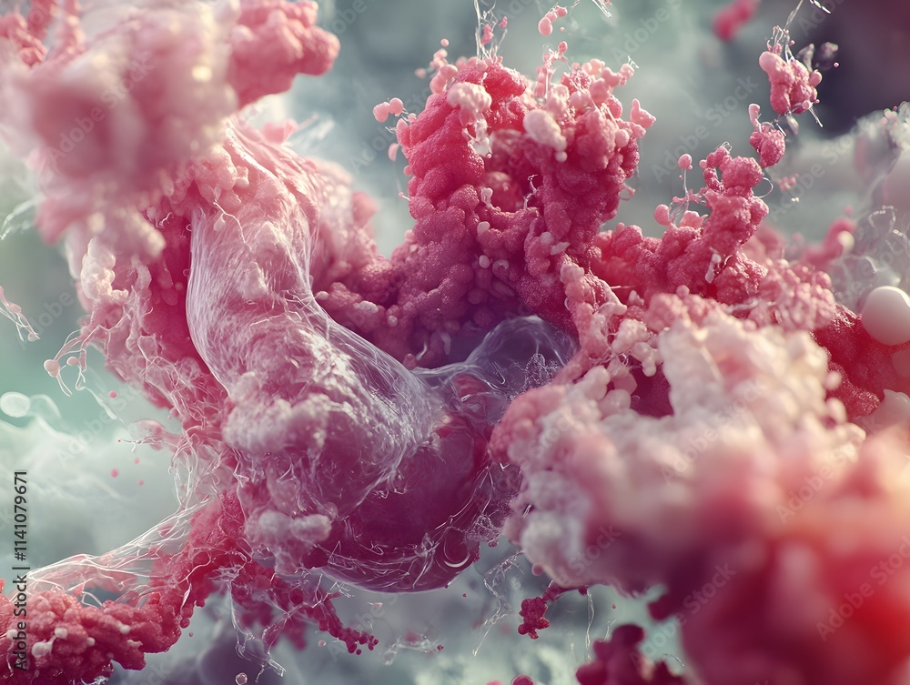 Poster abstract representation of organic forms with fluid textures and vibrant colors.