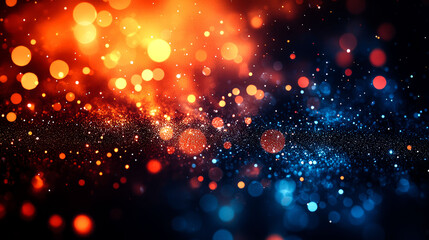 Obraz premium Abstract bokeh lights, red, blue, and orange.
