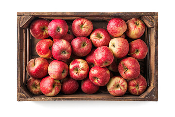 a wooden box, red apples on a transparent background