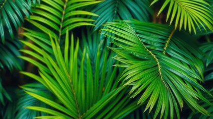 Close up detail of a natural tropical green palm leaf texture, foliage, jungle
