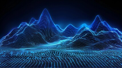 Abstract digital landscape with particles dots and stars on horizon. Wireframe landscape background. Big Data. 3d futuristic vector illustration. Sci-Fi Background