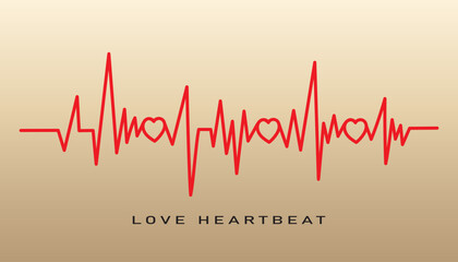 Love heartbeat on the gold background. Rhythm, heart, text. Banner, greeting card, voucher, flyer, message template, tattoo. Design for valentine's day. Romantic linear vector illustration.