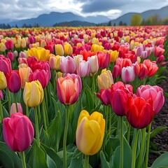 red and yellow tulip field