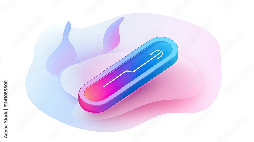 Poster a stylized button with a gradient design, set against a soft background.