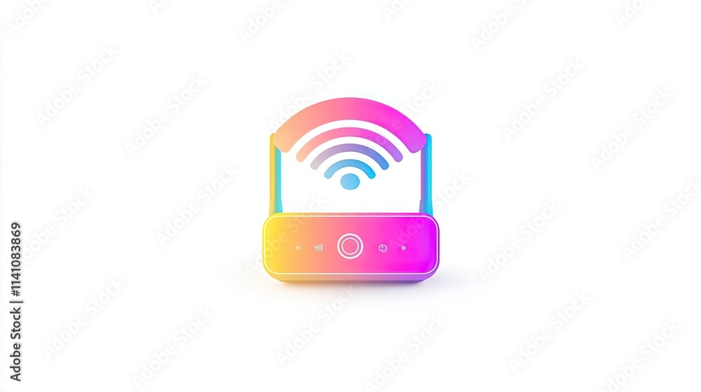 Aufkleber a colorful wireless router icon with signal waves, representing internet connectivity.