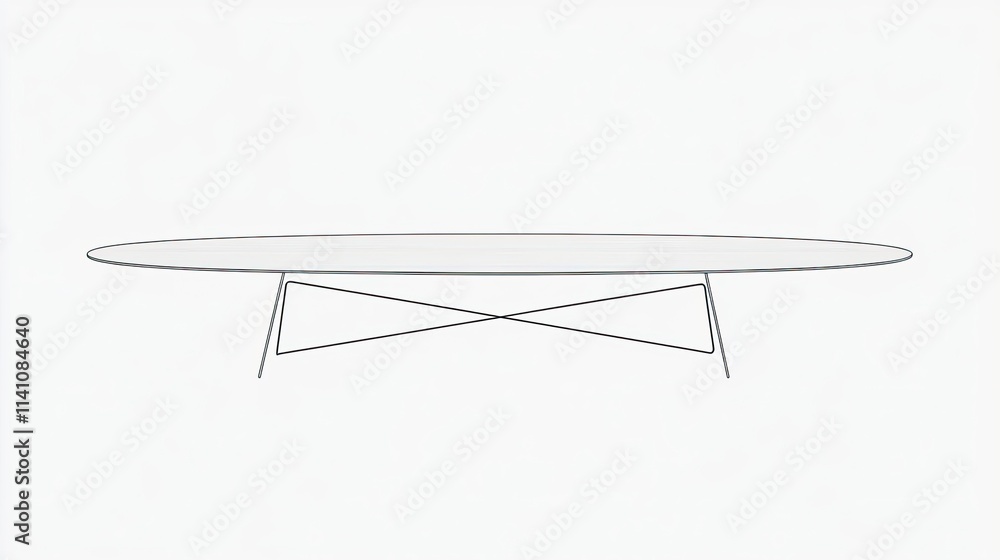 Poster a minimalist oval table with a sleek design and an intersecting base.