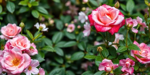 Rose flower with leaves forming a beautiful frame, natural, garden, delicate
