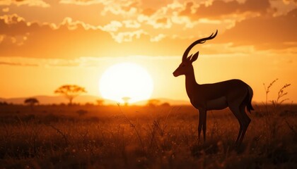 Naklejka premium antelope in the savanna with sunset background