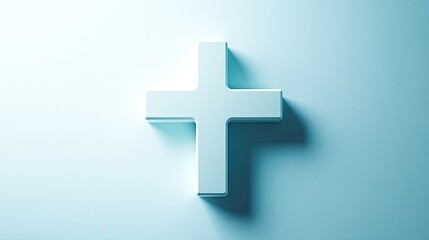 Obraz premium A minimalist 3D representation of a cross against a light blue background.