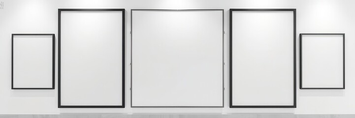 Three blank vertical posters hanging on a white wall in a modern room, white, decoration