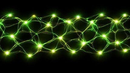 Fototapeta premium Abstract image of a glowing green network, resembling a neural network or energy flow. The vibrant green lights and dark background create a striking contrast.