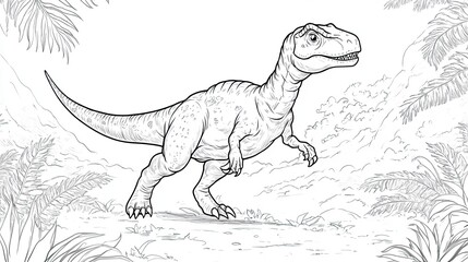 Dinosaur Drawing. Cute Cartoon Illustration, Prehistoric Outline Art, Jurassic Vector, Kids Coloring Book, Hand Drawn Dino, Wild Reptile Sketch