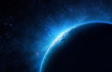 planet with Starry Universe Background blue lighting
