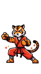tiger mascot wearing shaolin clothes with a pose ready to fight in flat style 