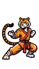 tiger mascot wearing shaolin clothes with a pose ready to fight in flat style 
