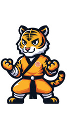 tiger mascot wearing shaolin clothes with a pose ready to fight in flat style 